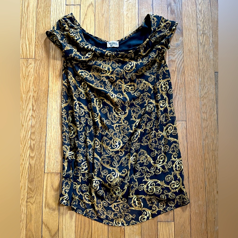 Show me your mumu gold print xs mini dress in euc